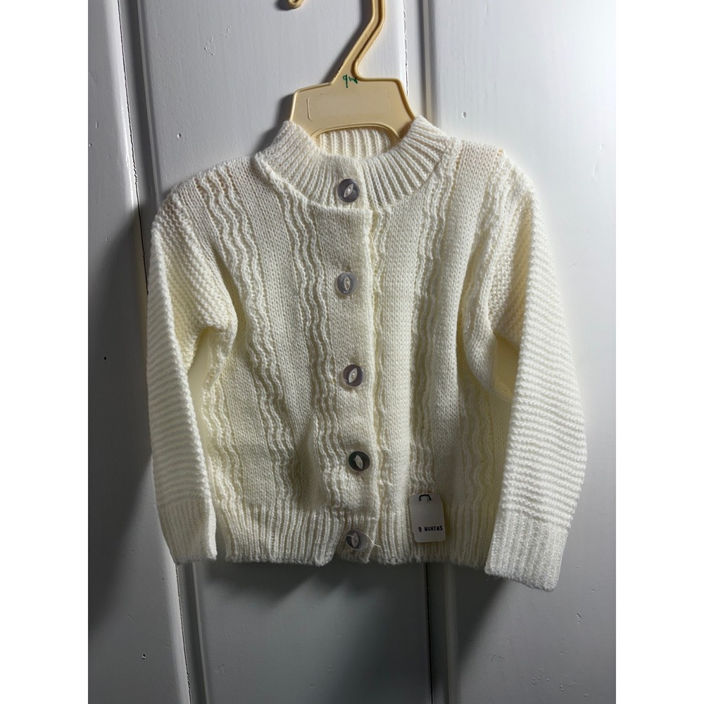 VTG Cream Knit Button Front Cardigan‎ Sweater Baby 9 Months Deadstock